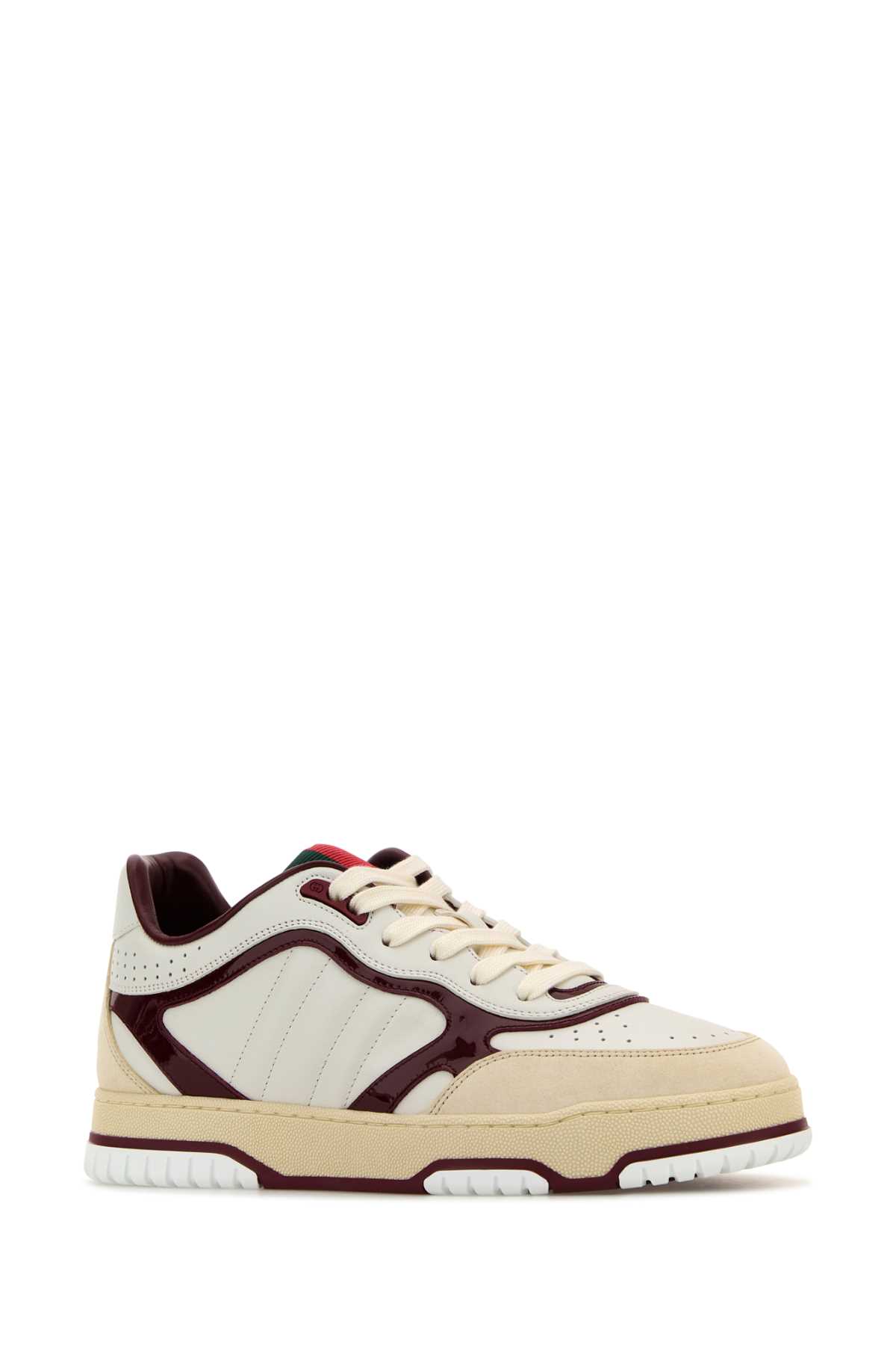 Shop Gucci Two-tone Leather Re-web Sneakers In Ivoiregwred23gw