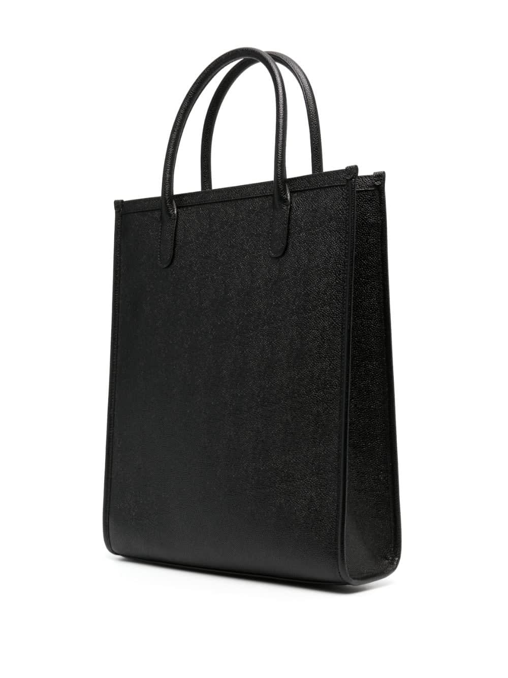 Shop Thom Browne 4-bar Leather Tote Bag In Black