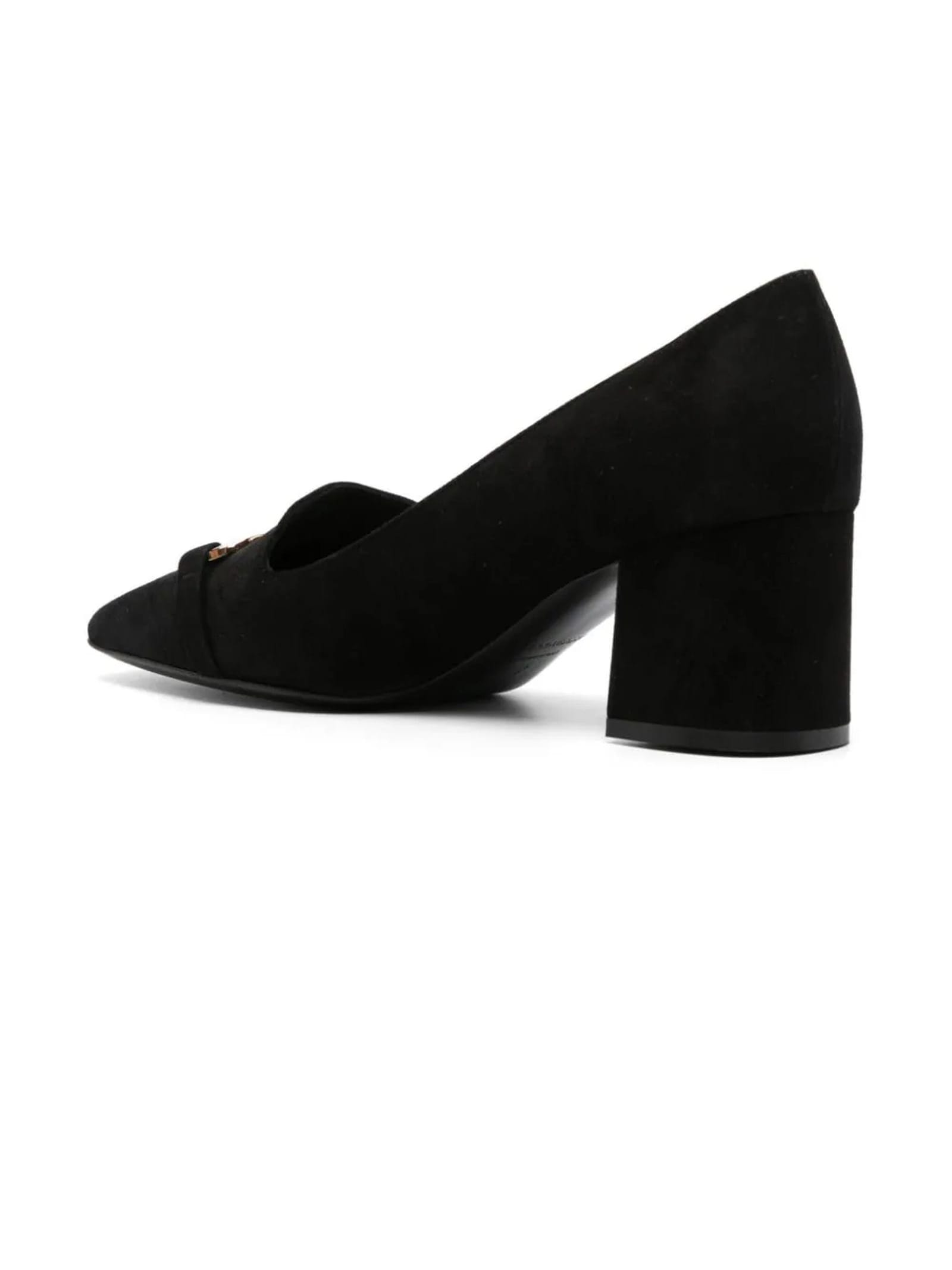 Shop Ferragamo Black Suede Gancini Pumps