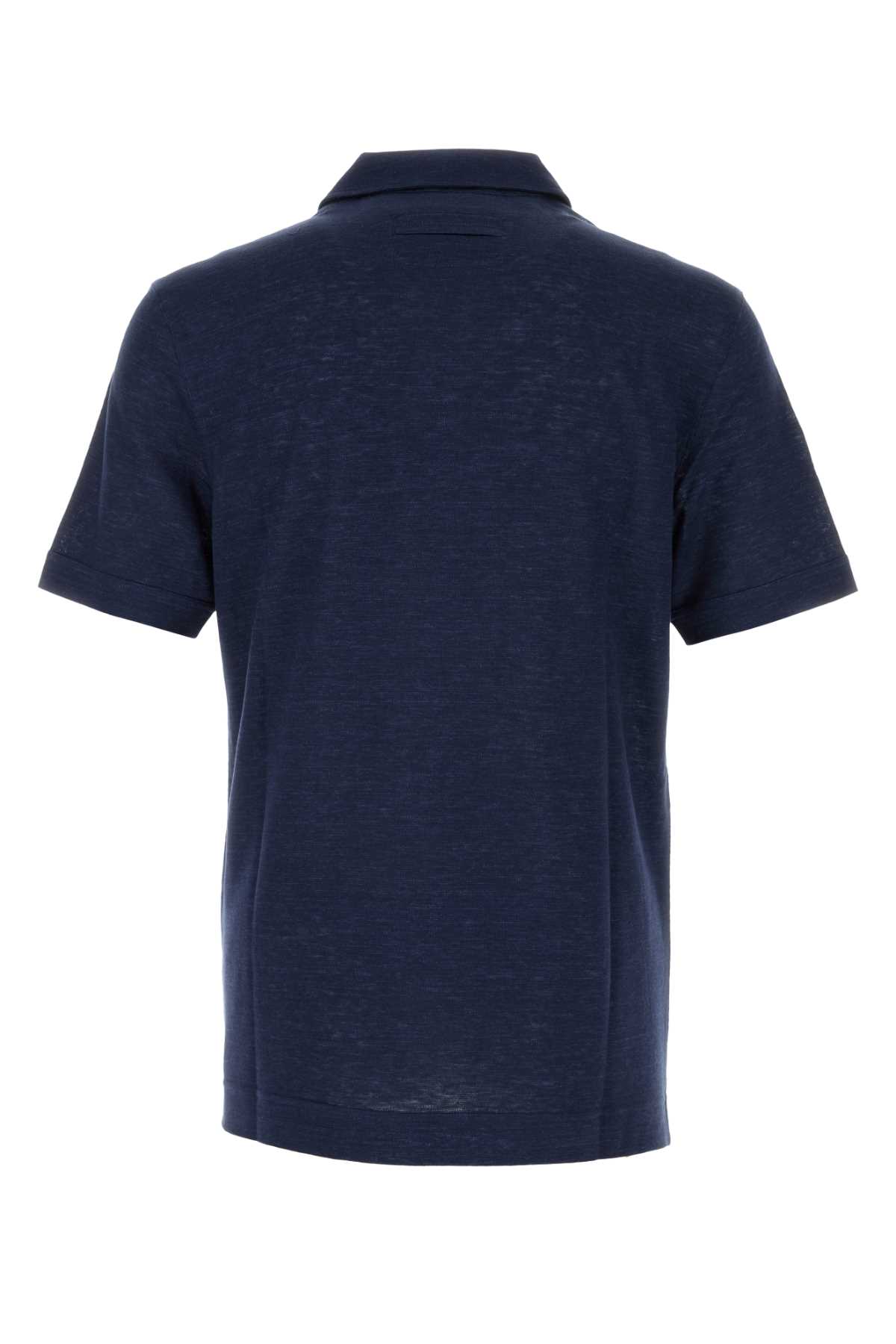 ZEGNA NAVY BLUE LINEN POLO SHIRT