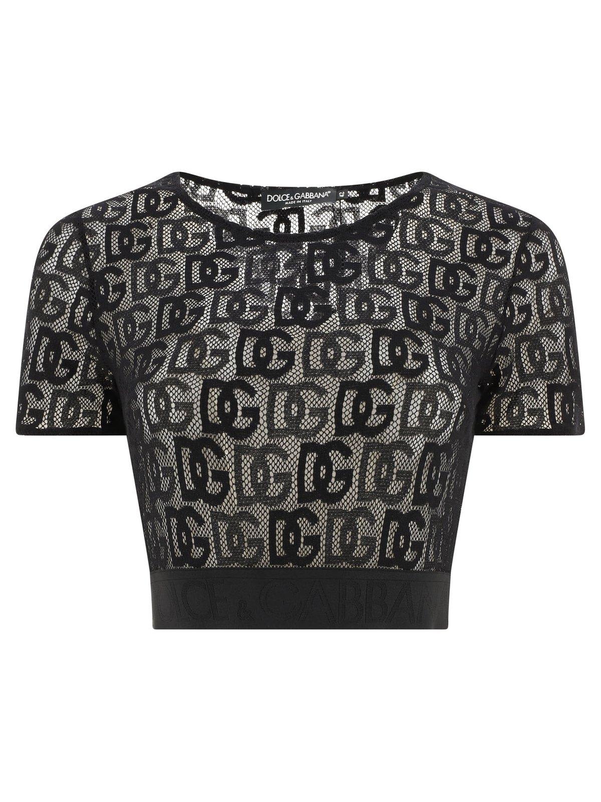 DOLCE & GABBANA ALLOVER DG CROPPED TULLE T-SHIRT