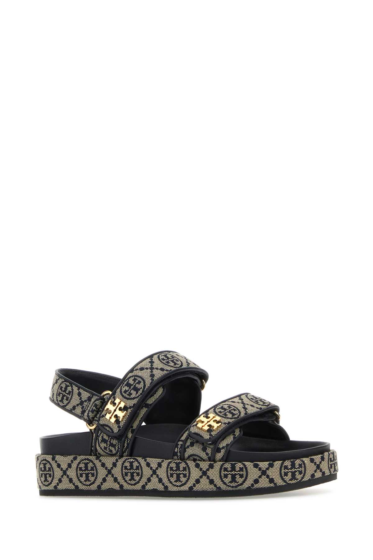 Tory Burch T Monogram Kira Jacquard Fabric Sandals In Black