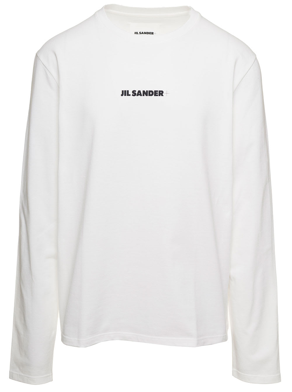 JIL SANDER WHITE LONG SLEEVE T-SHIRT WITH FRONT LOGO PRINT IN COTTON MAN