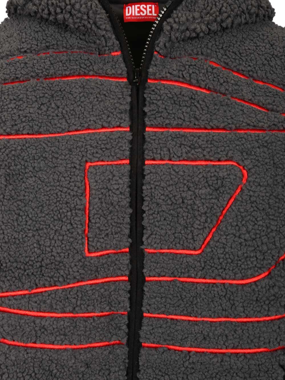 Diesel S-zat Teddy Fleece Hooded Sweatshirt In Gray