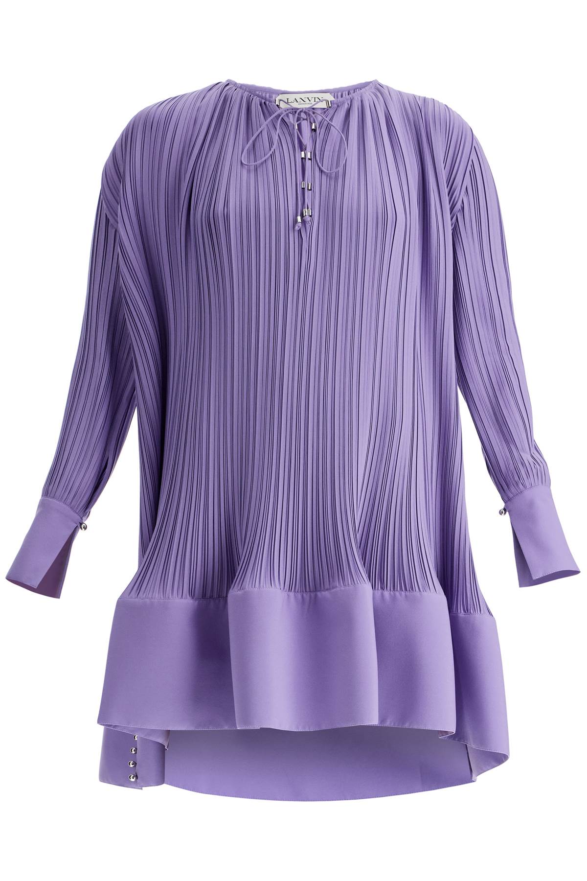 Shop Lanvin Short Pleated Dress With Ruffles In Lavande (purple)