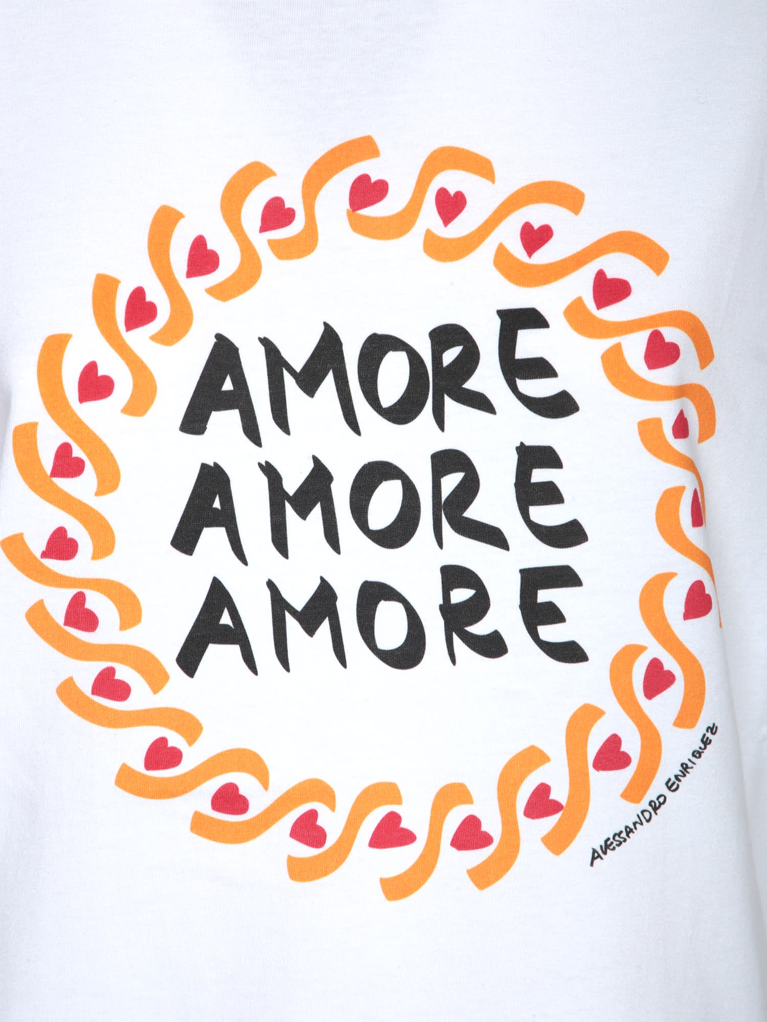Alessandro Enriquez Love Print Short Sleeve White T-shirt In White
