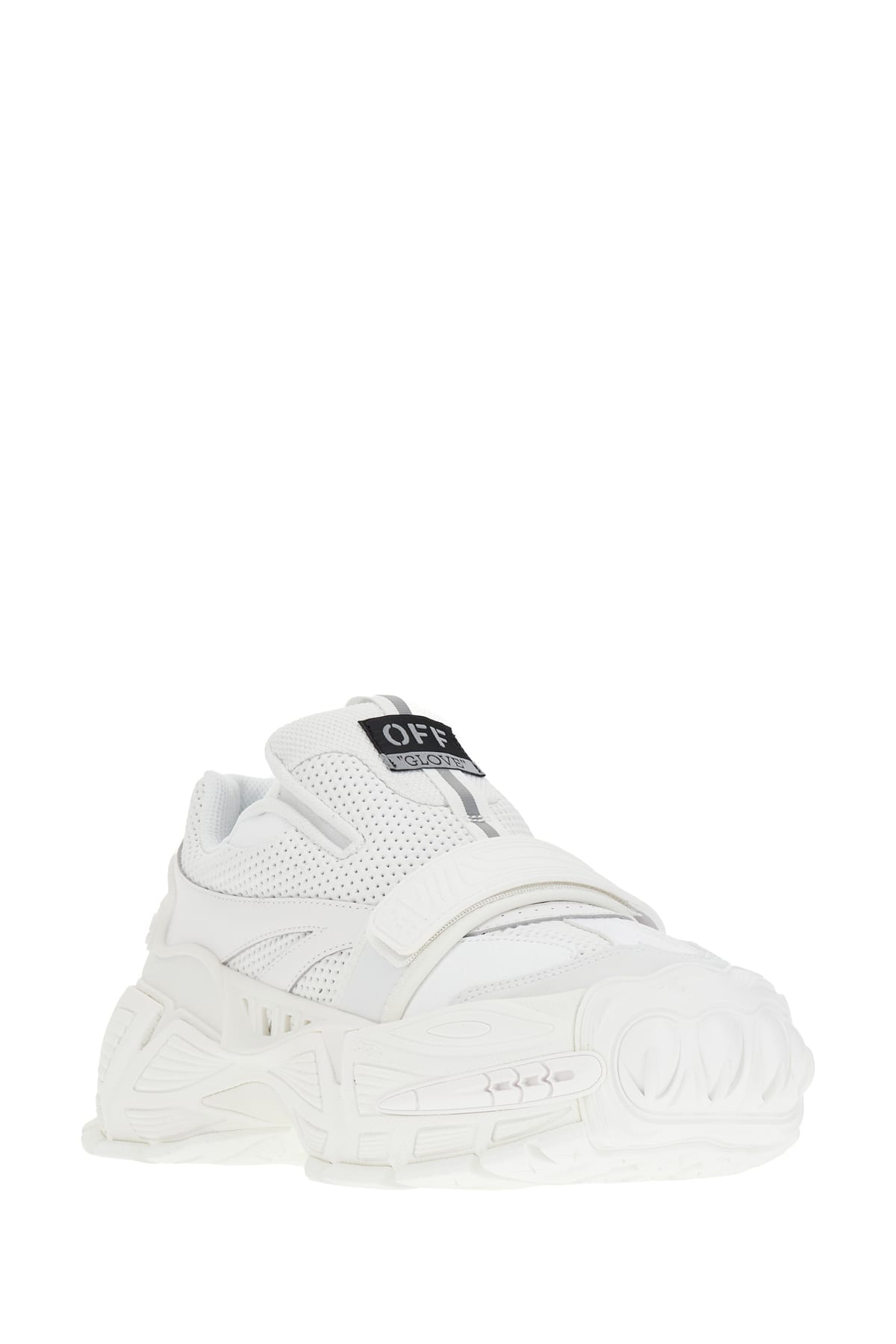 White Leather And Mesh Glove Sneakers