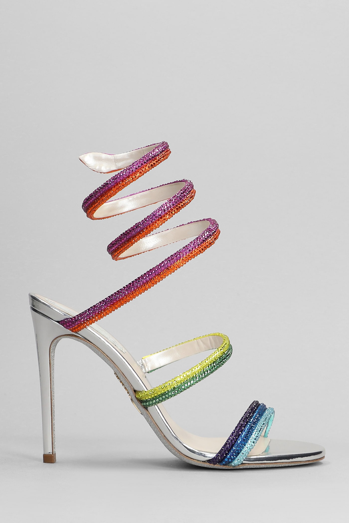 René Caovilla Rainbow Sandals In Silver Leather