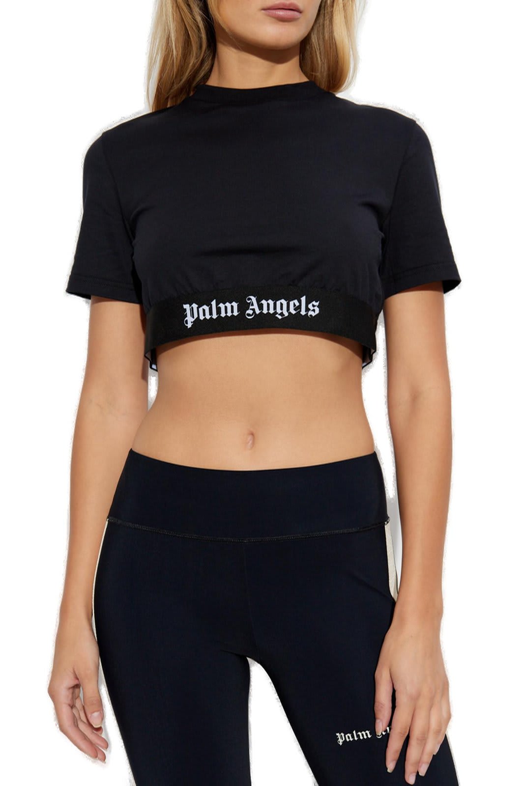 Shop Palm Angels Logo Tape Cropped Top In Black