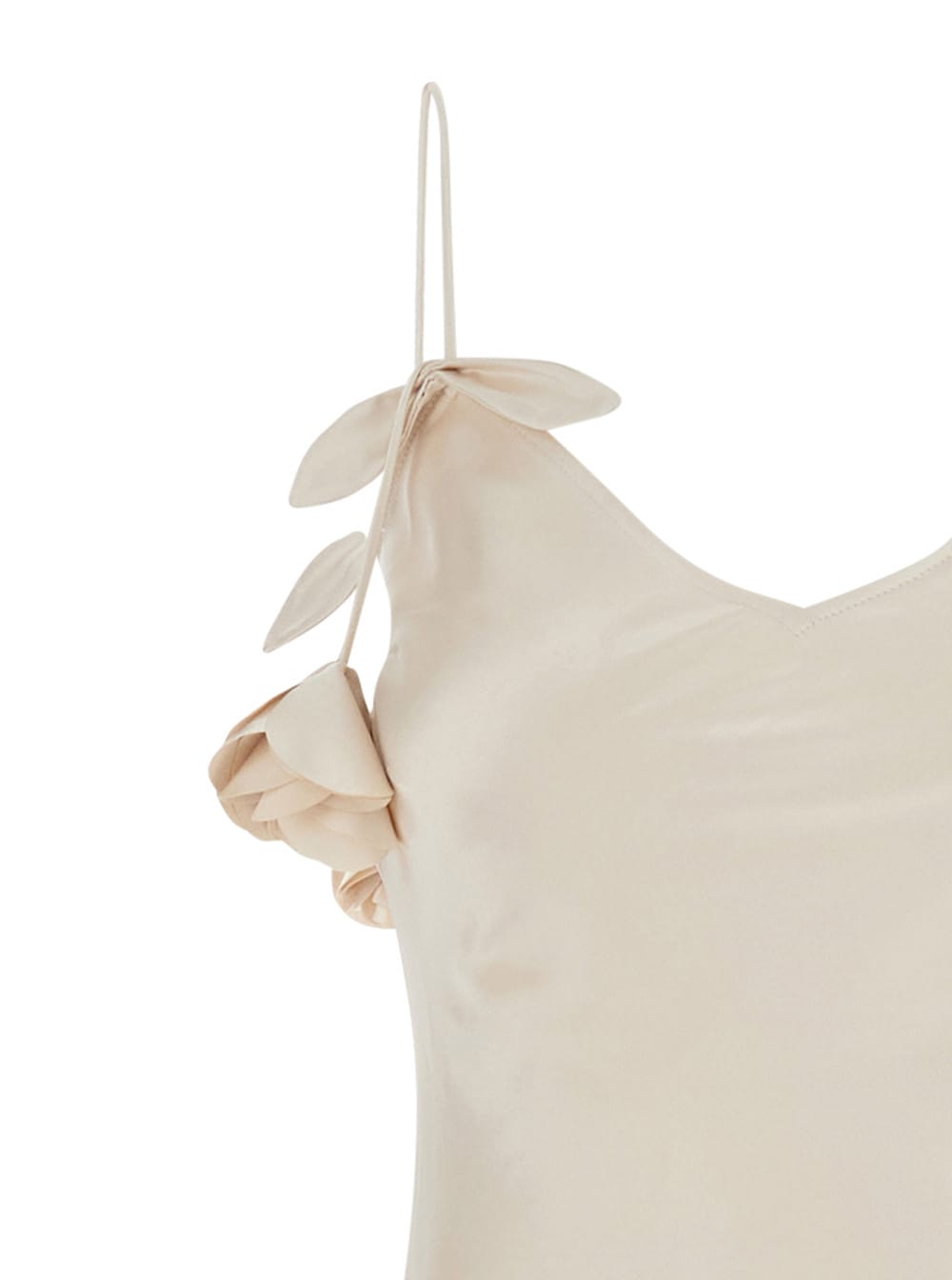 Shop Self-portrait Beige Long Dress With Spaghetti Straps And Ruched Details In Tech Fabric Woman