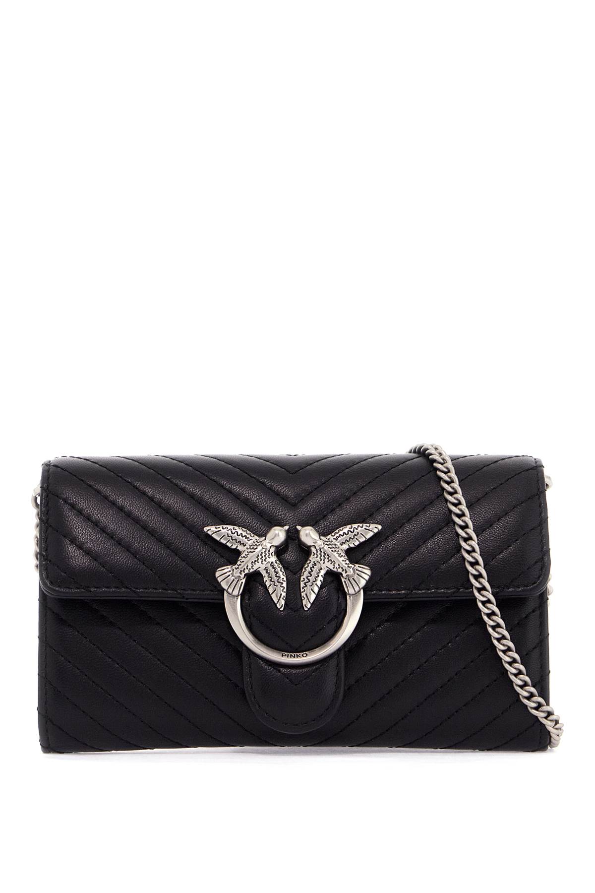 Shop Pinko Love Bag Chevron Crossbody Bag In Nero-old Silver (black)