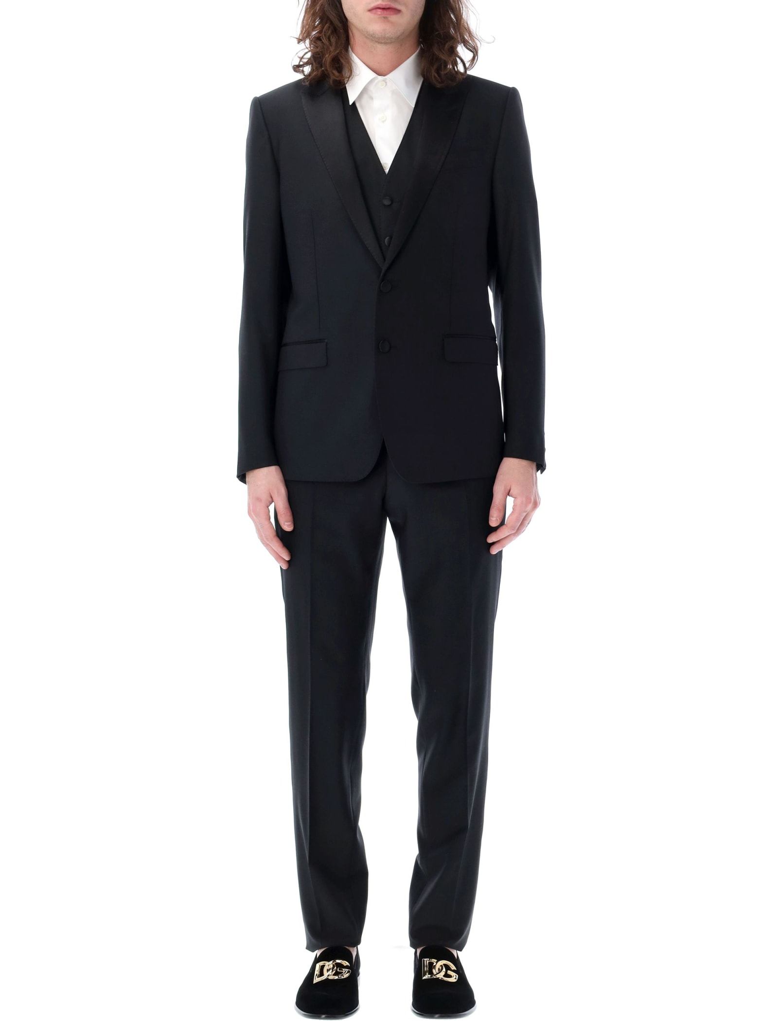 Shop Dolce & Gabbana Tailored Three-piece Tuxedo Suit In Black