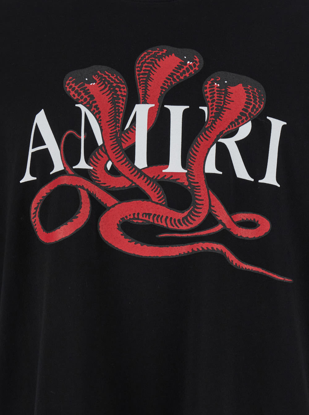 Shop Amiri Black T-shirt With Logo And Snake Print In Cotton Man