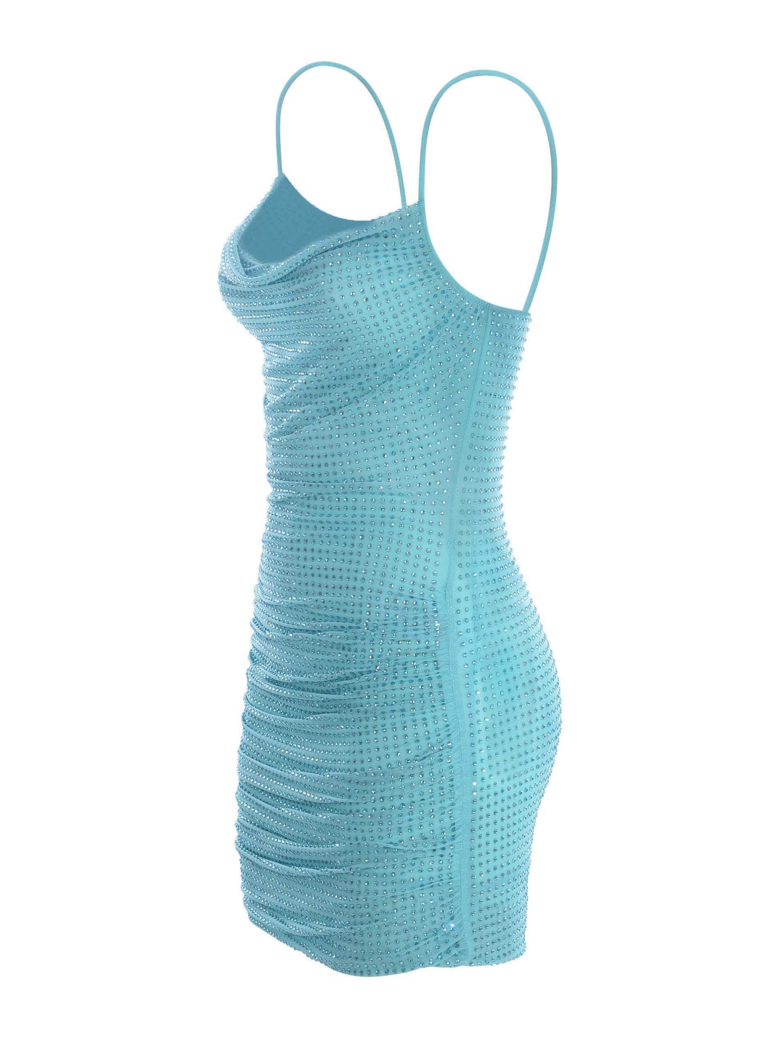 Shop Self-portrait Mini Dress Self-portait With Rhinestones In Light Blue