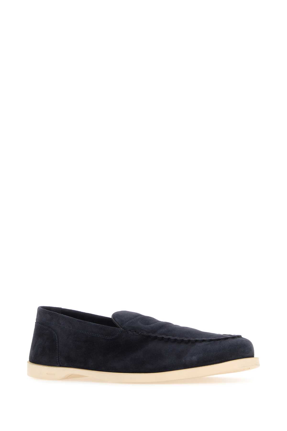 Shop John Lobb Navy Blue Suede Pace Loafers In 5a