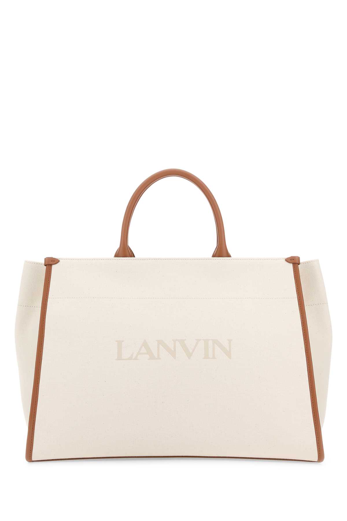 Shop Lanvin Sand Canvas Shopping Bag In White