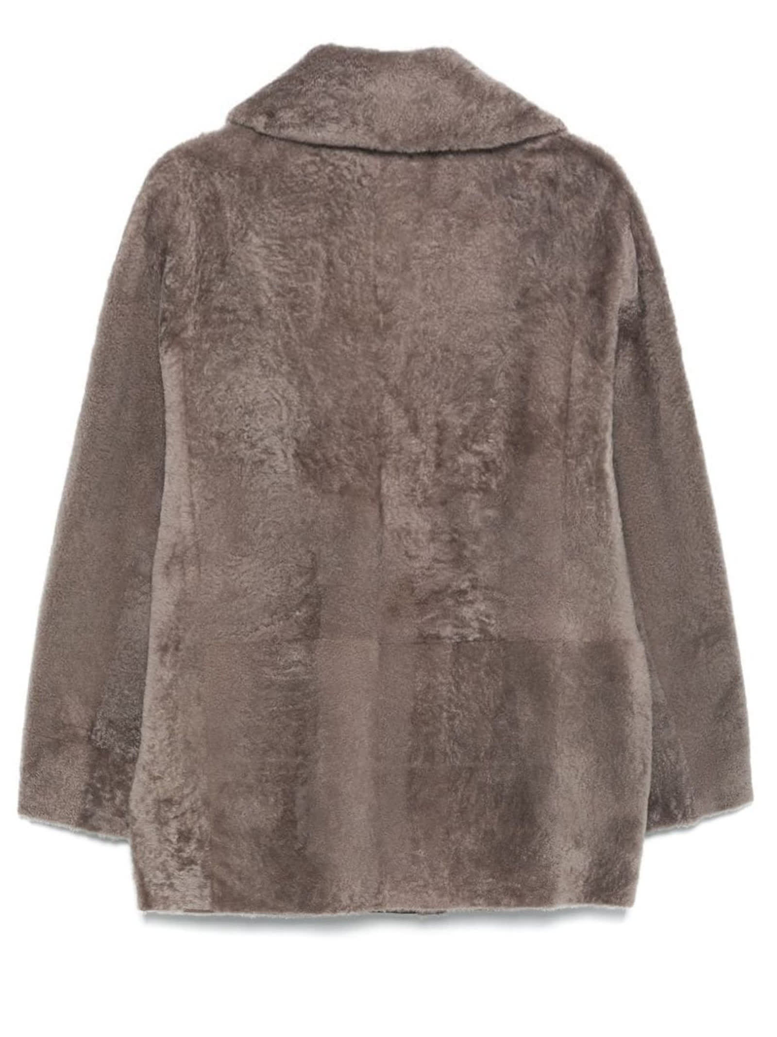 Shop Blancha Taupe Grey Shearling Jacket