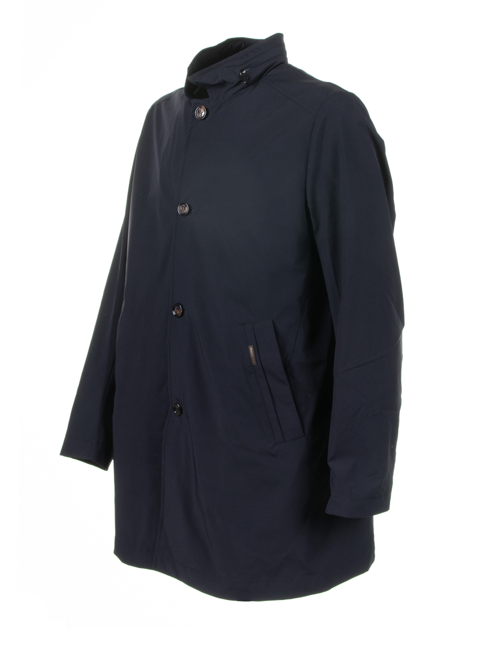 Shop Moorer Long Navy Blue Trench Coat With Buttons In Dark Blu