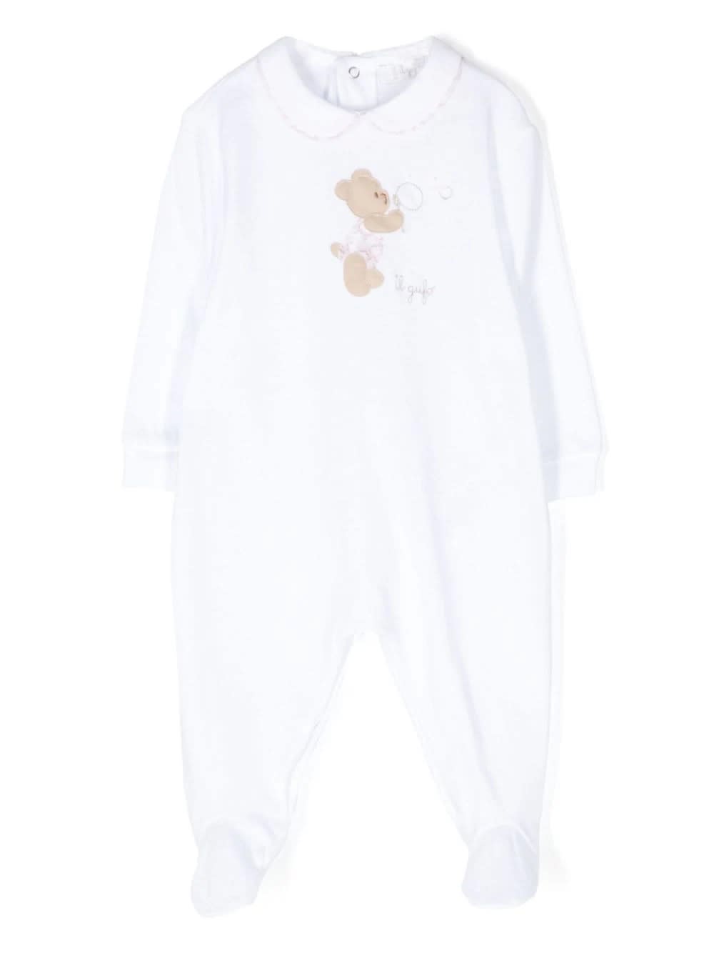 Shop Il Gufo White Playsuit With Feet And Teddy-bear Embellishment In Pink