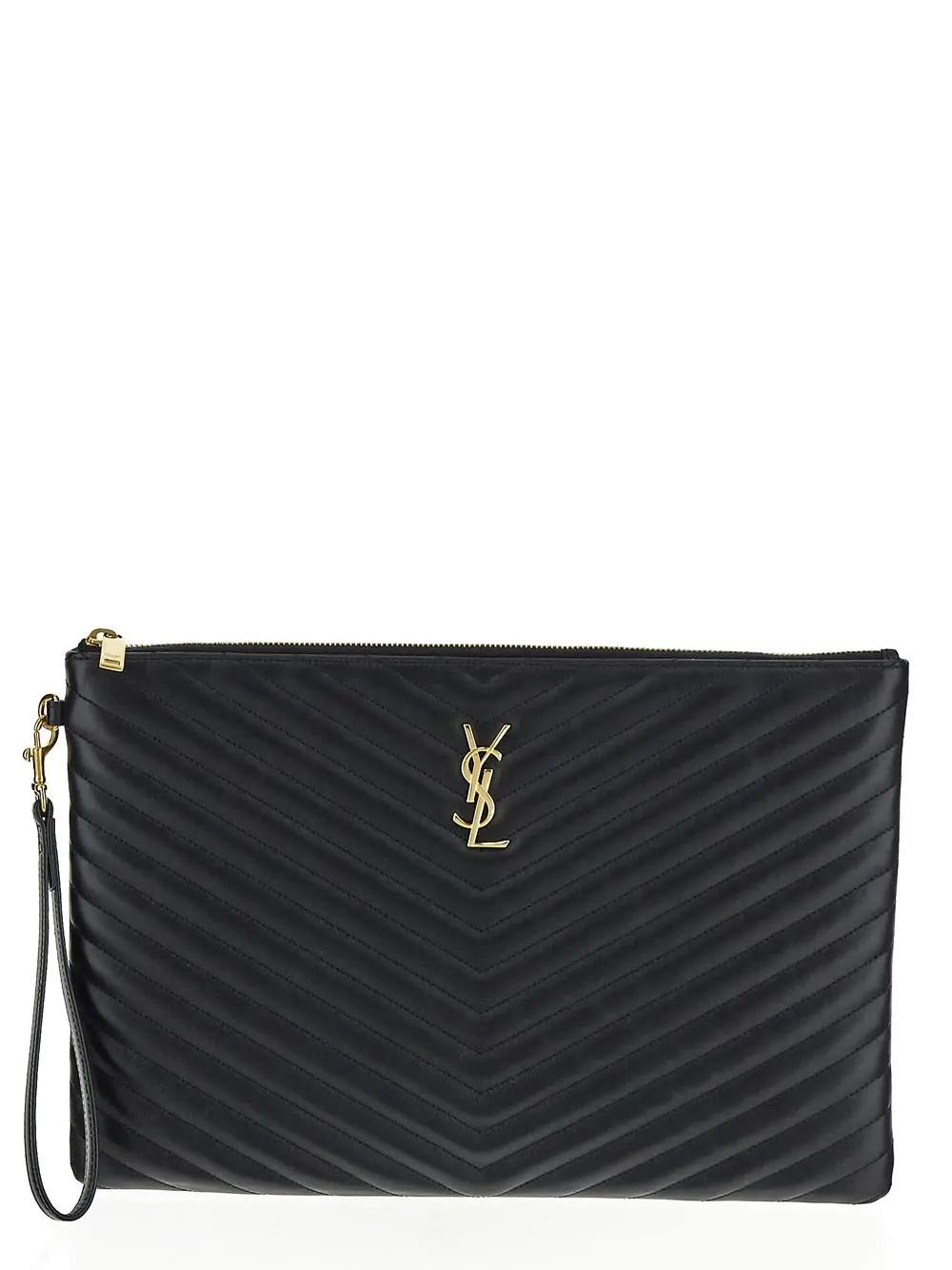 Shop Saint Laurent Cassandre Matelassé Document Holder In Quilted Leather In Black