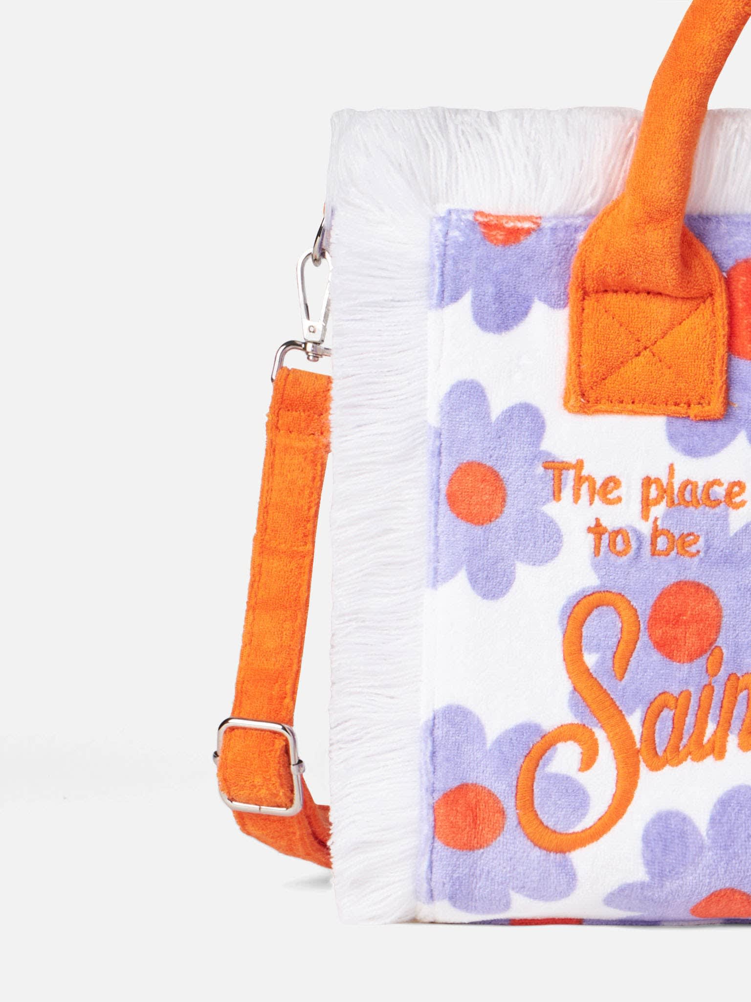 MC2 SAINT BARTH COLETTE TERRY HANDBAG WITH VIOLET AND ORANGE DAISY PRINT