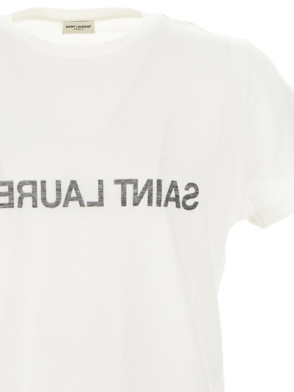 Shop Saint Laurent Logo Print T-shirt In Naturale Nero