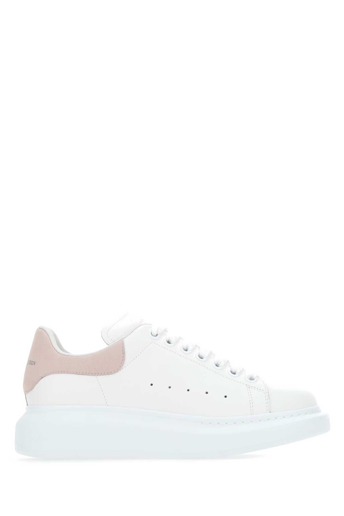 Shop Alexander Mcqueen White Leather Sneakers With Powder Pink Suede Heel In 9182