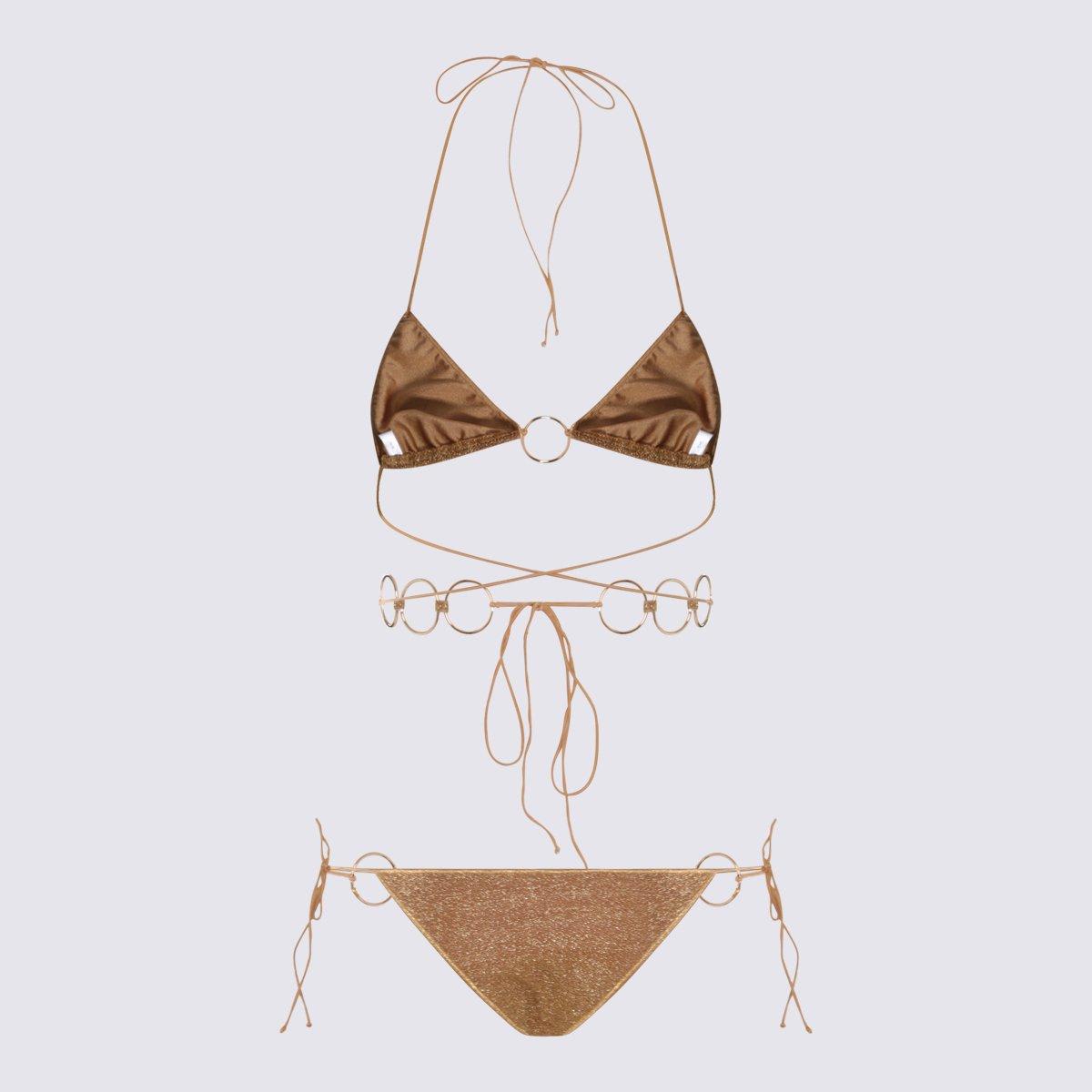 Shop Oseree Strap Detailed Two-piece Bikini Suit In Toffee