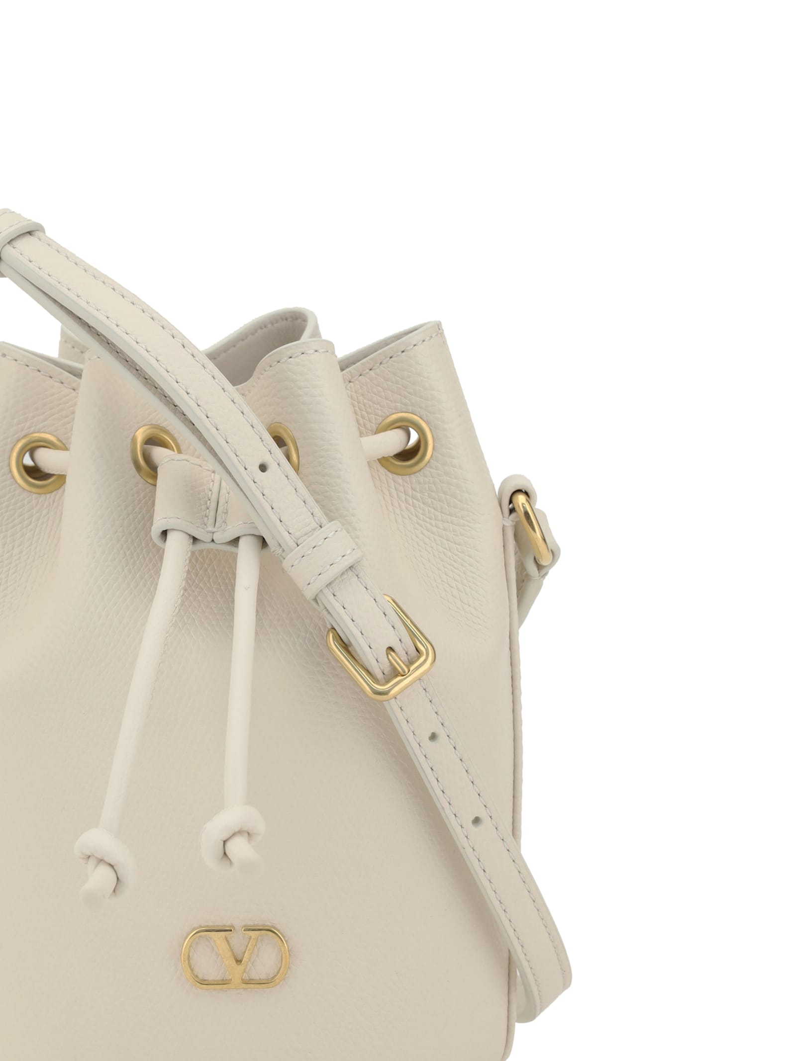 Valentino Mini Vlogo Drawstring Bucket Bag In White