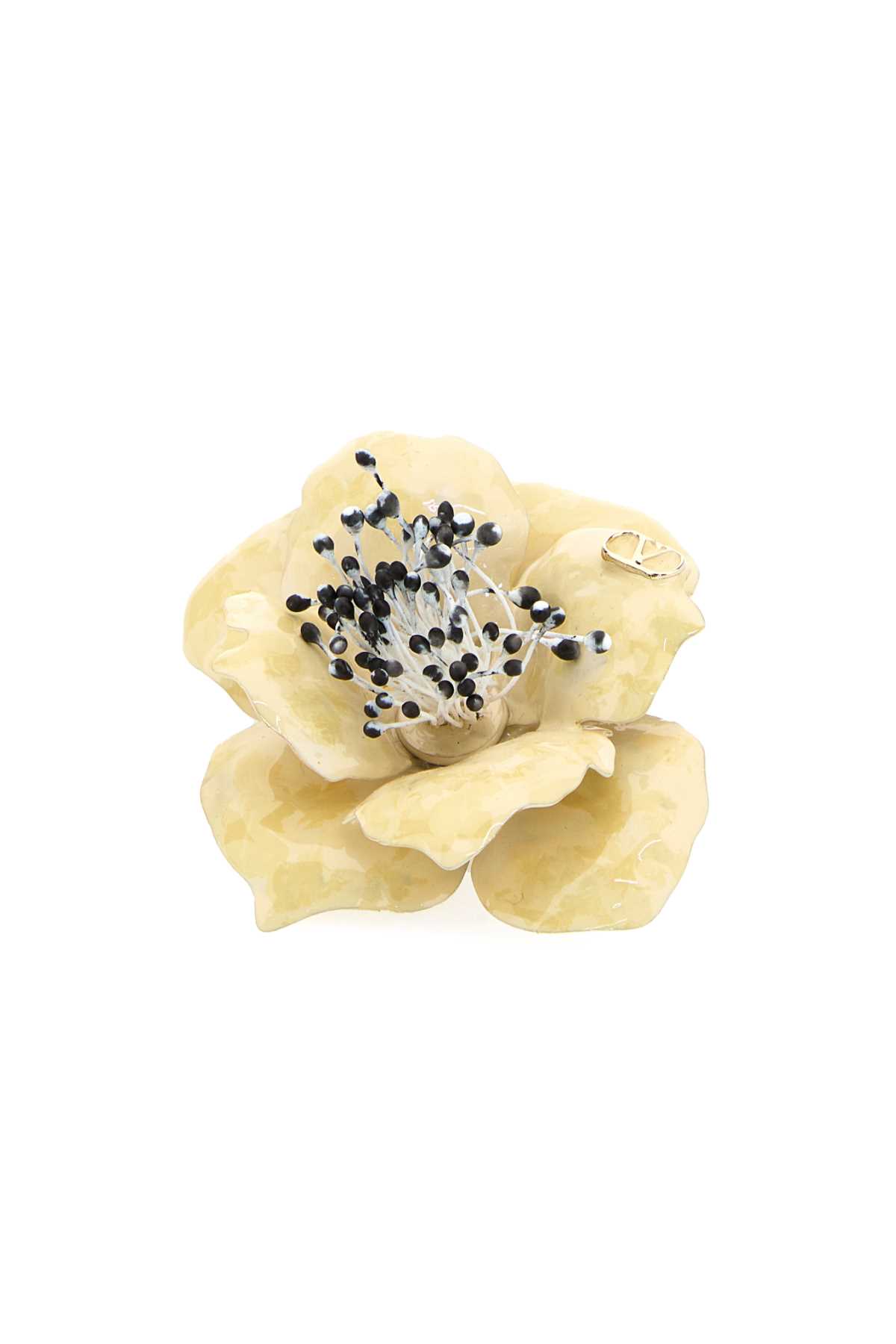 Valentino Garavani Garavani Fleur Lumineuse Brooch In Metal Enamel And Fabric In Oroavoriomulticolorbeige