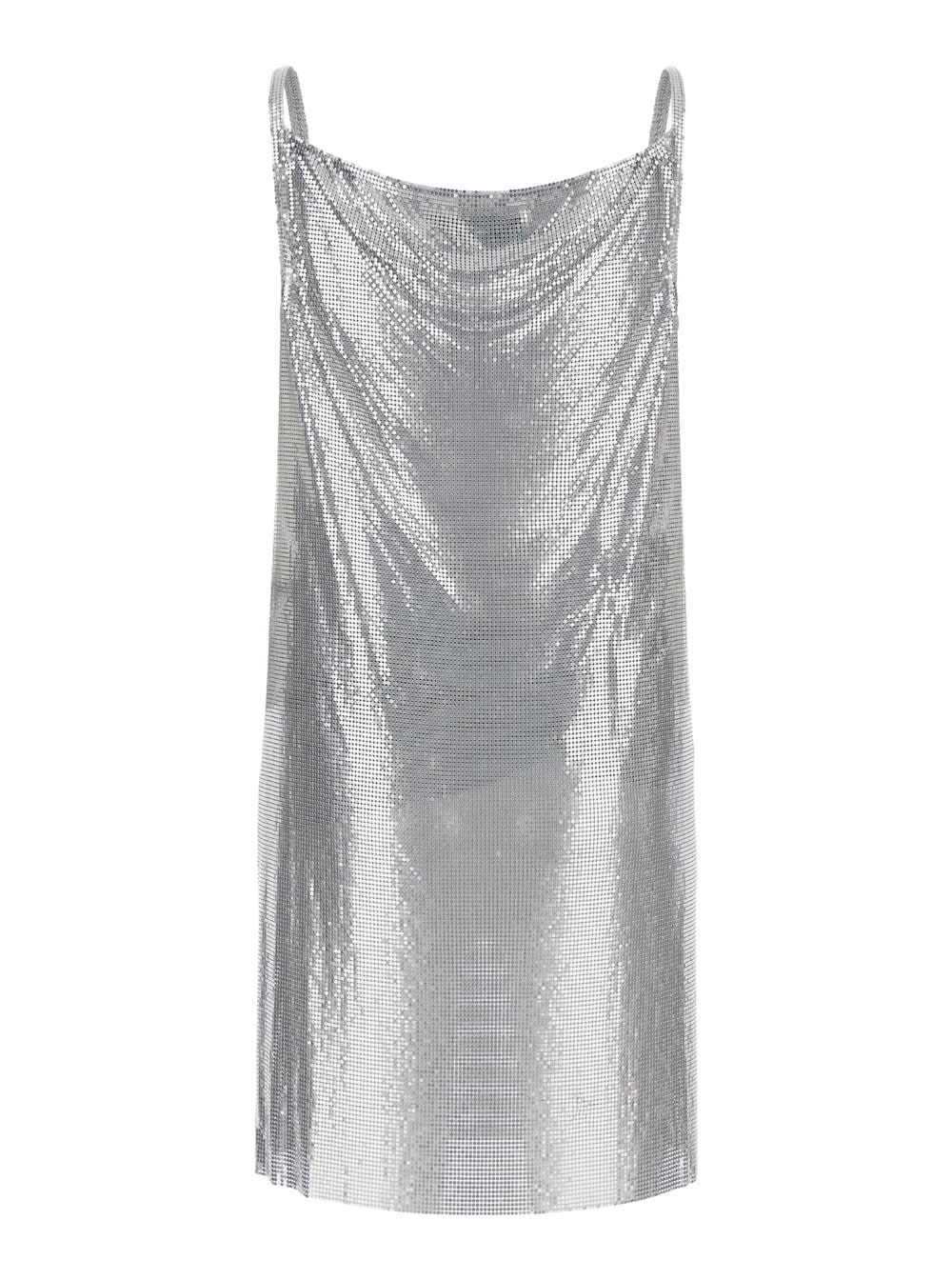 Shop Versace Metallic Short Dress With Draped Neck In Metal Mesh Woman