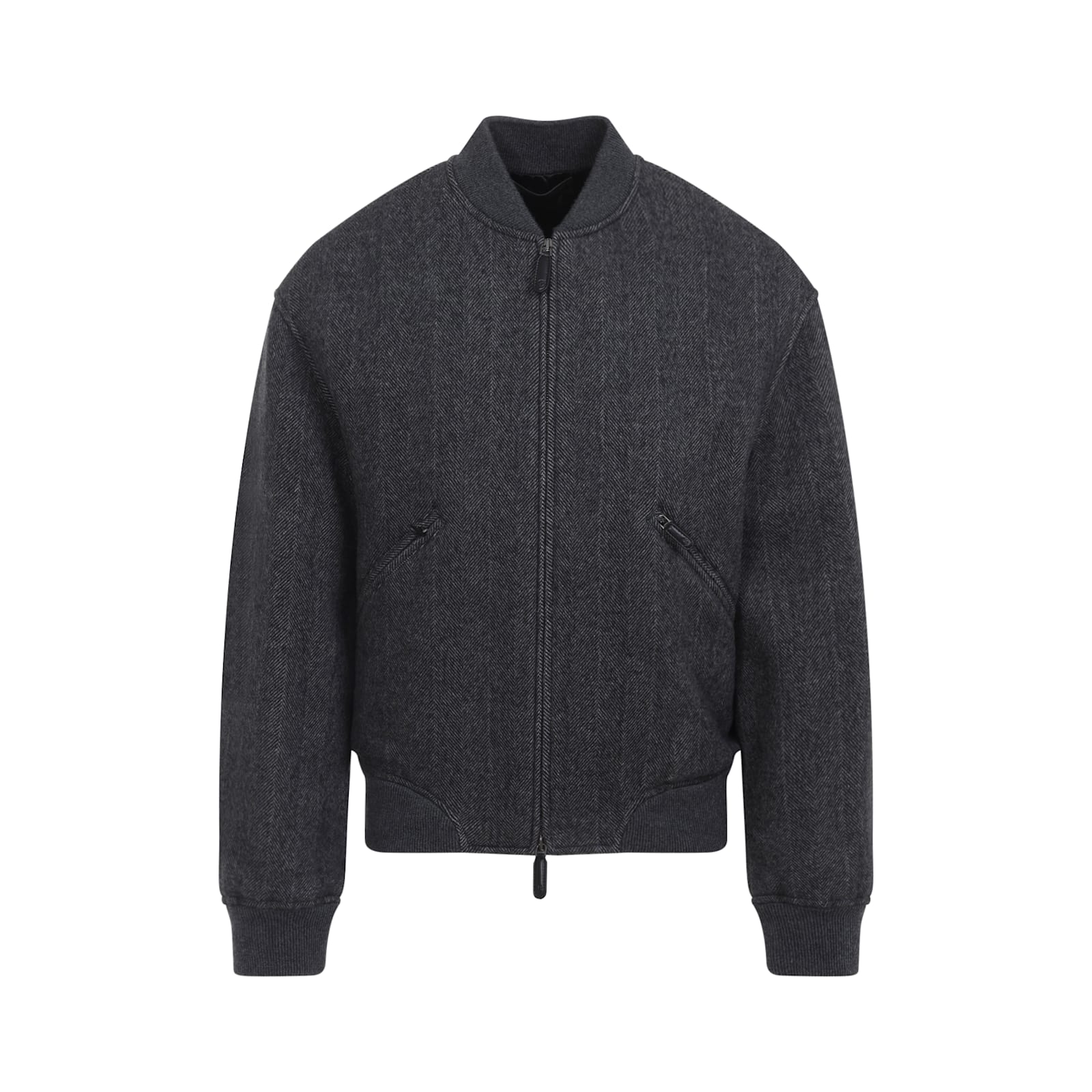 Giorgio Armani Ribbed Herringbone Jacket Pockets In Gray