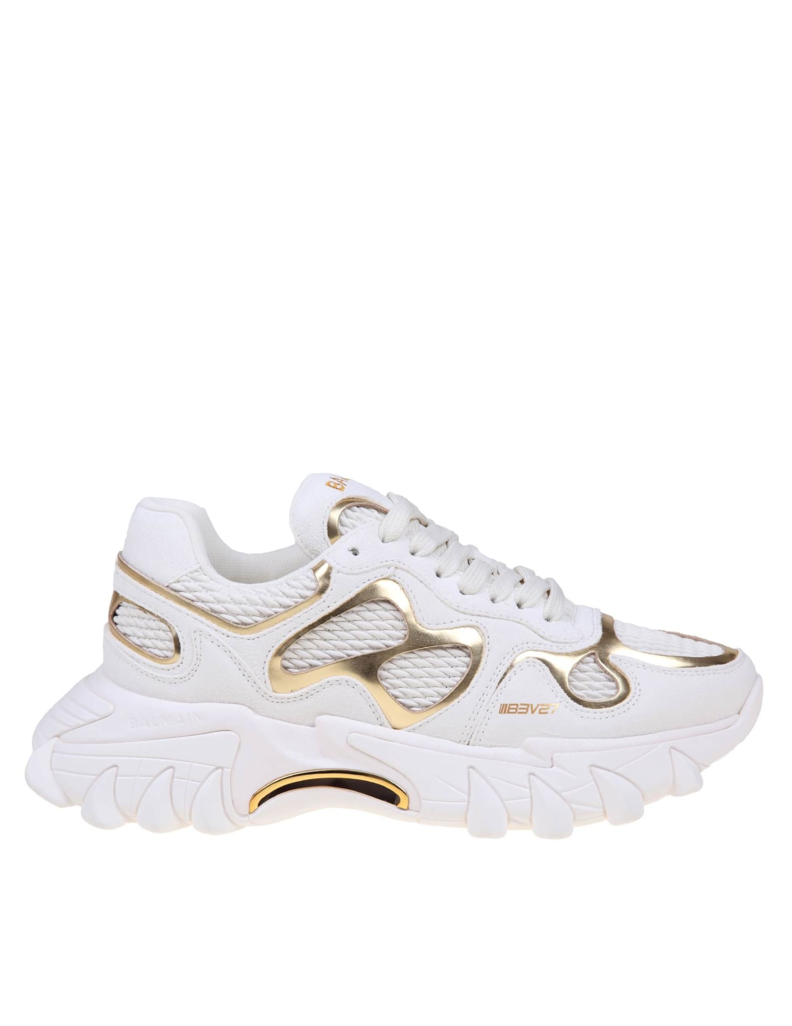 B-east Sneakers In White And Gold Suede And Leather