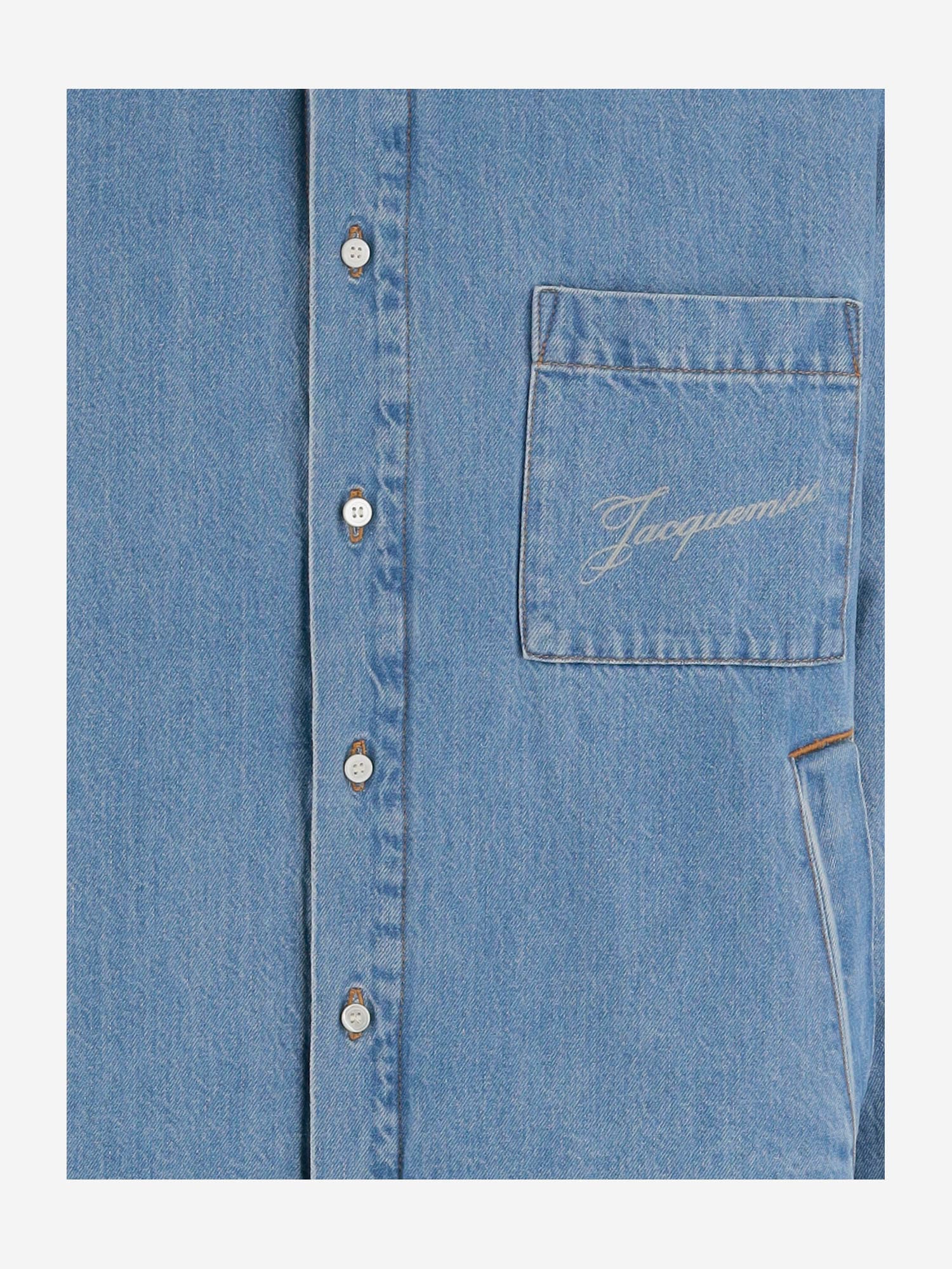 Jacquemus Embroidered Pocket Denim Shirt In Blue