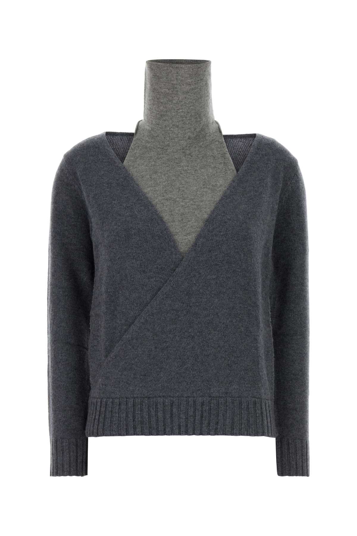 Gimaguas Wrap Design Long Sleeve Knit Top In Gray