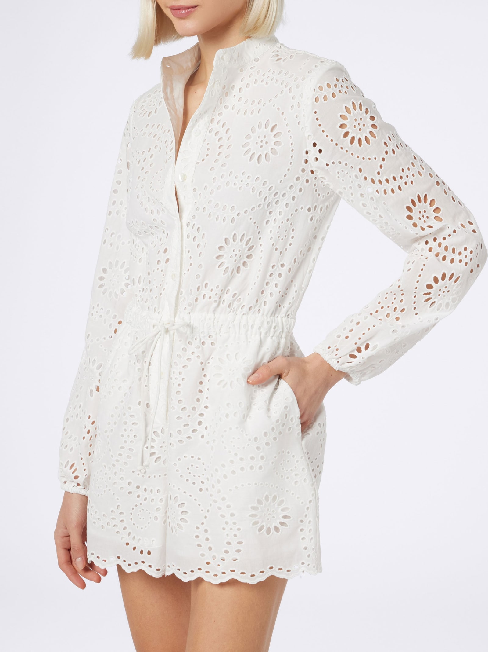 Shop Mc2 Saint Barth Woman White Sangallo Lace Cotton Playsuit Julian