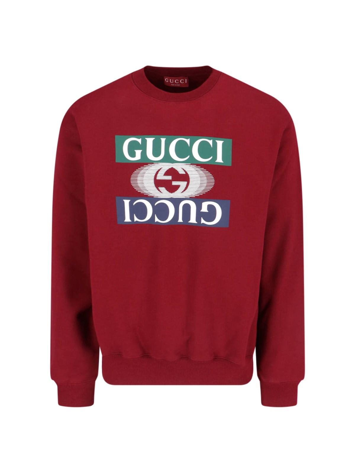 Shop Gucci Logo Crewneck Sweatshirt In Bordeaux