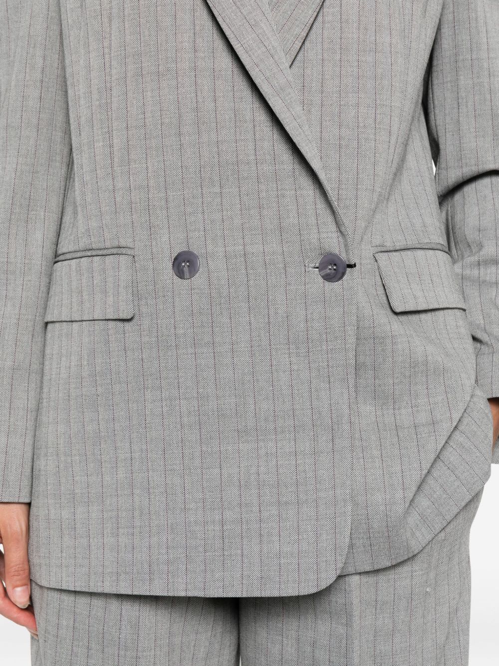 Twinset Double-breasted Pinstripe Blazer With Structured Shoulders In Gray