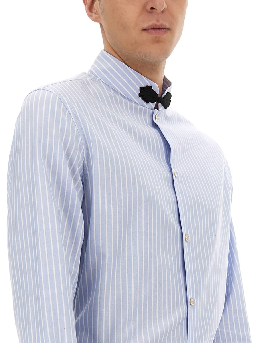 Valentino Cotton Shirt With Striped Pattern And Embroidered Motif In Blue