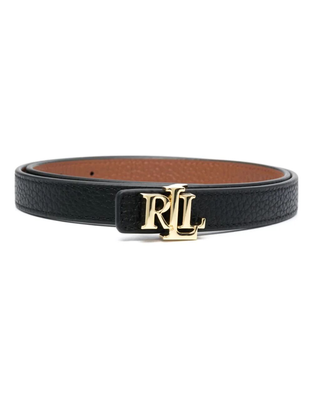 Shop Ralph Lauren Rev Lrl 20 Skinny Belt In Black Lauren Tan