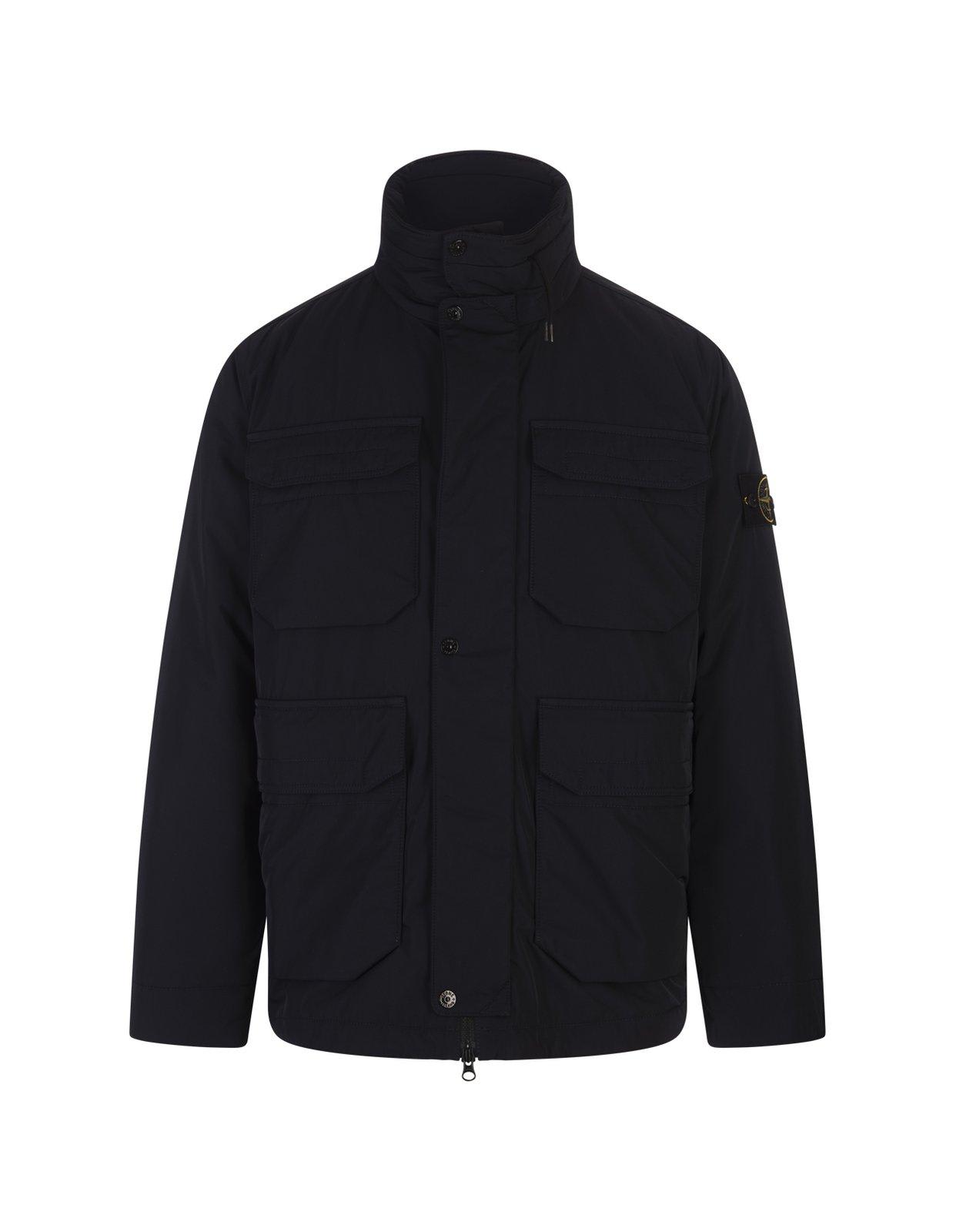 Shop Stone Island Compass-badge Funnel Neck Puffer Jacket In Blue