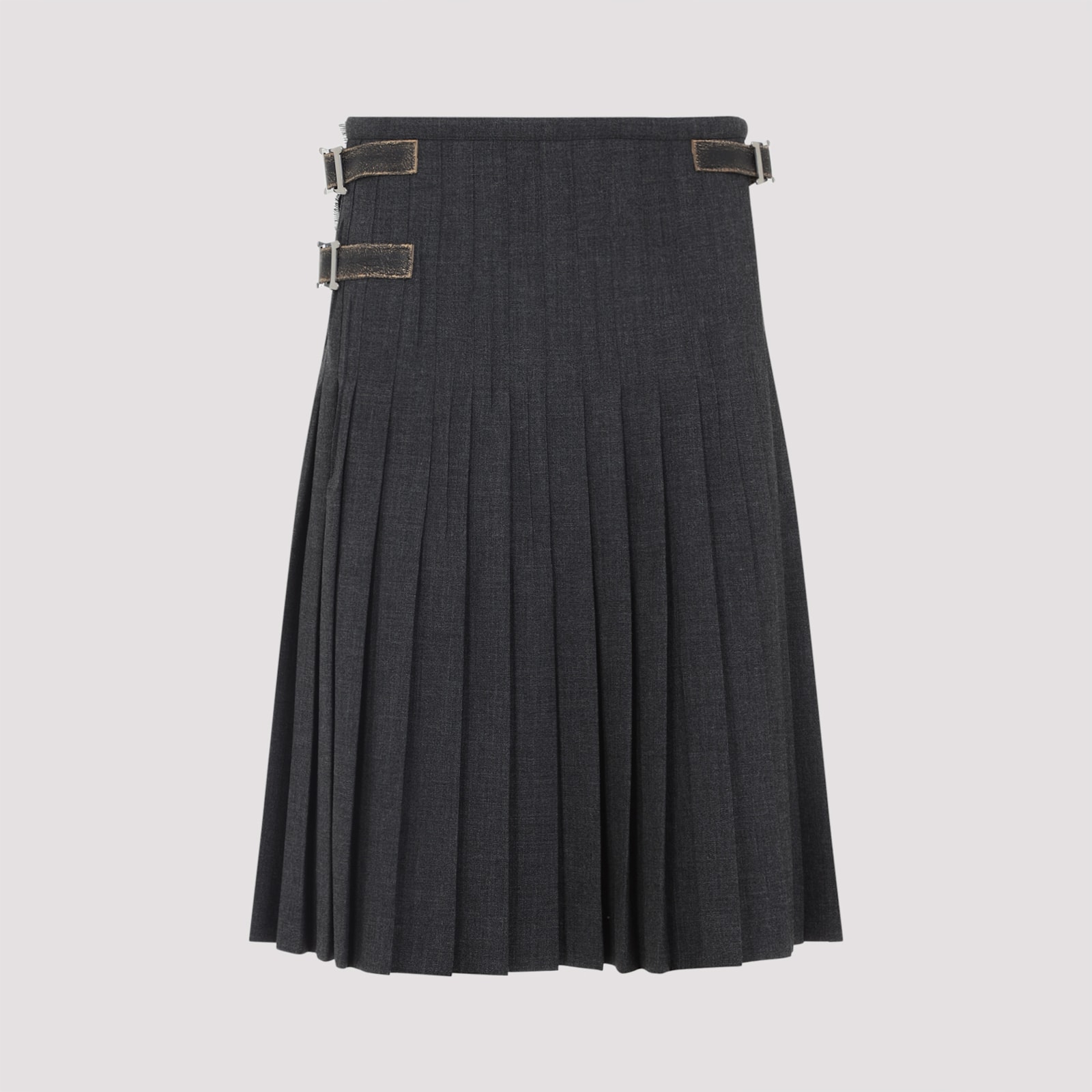 Prada Grey Virgin Wool Midi Skirt In Gray