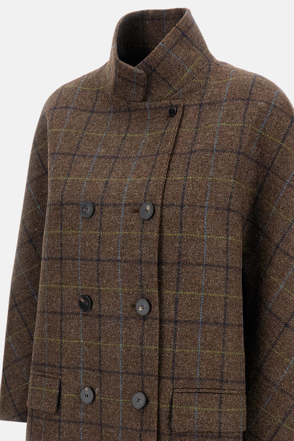 Alberto Biani Shetland Wool Coat In Brown