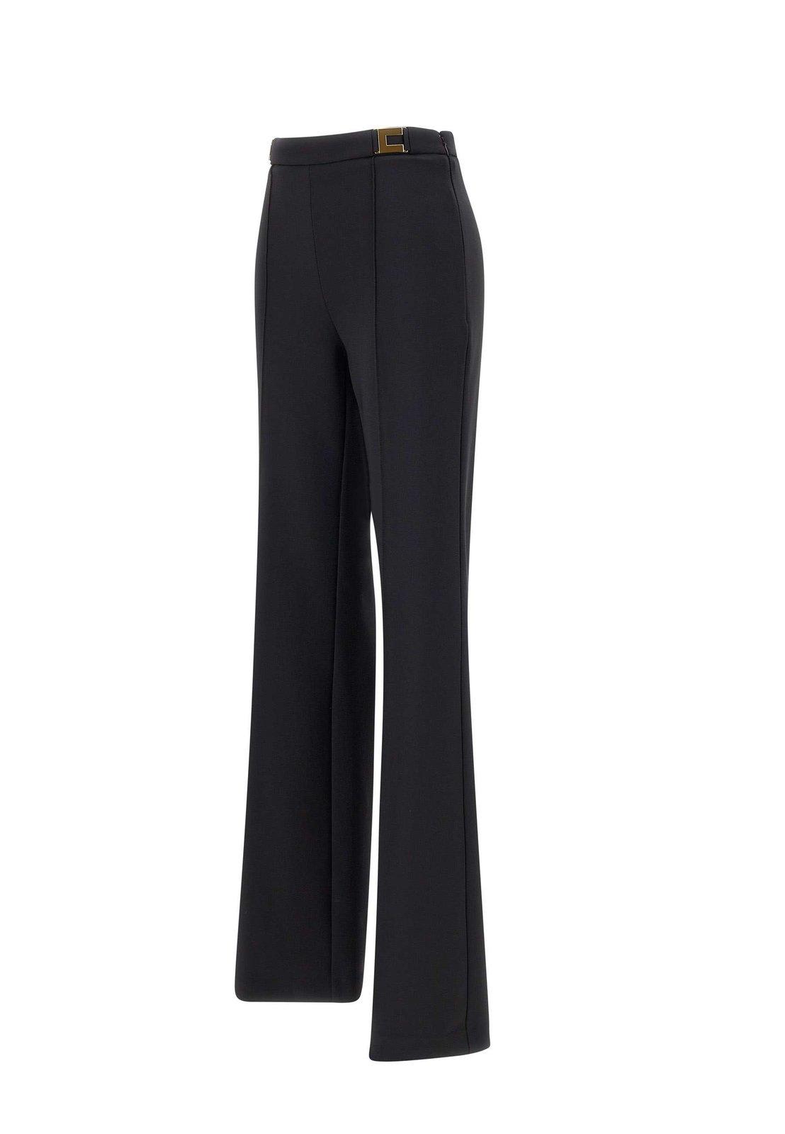 Shop Elisabetta Franchi Logo Plaque High-waist Trousers In Black