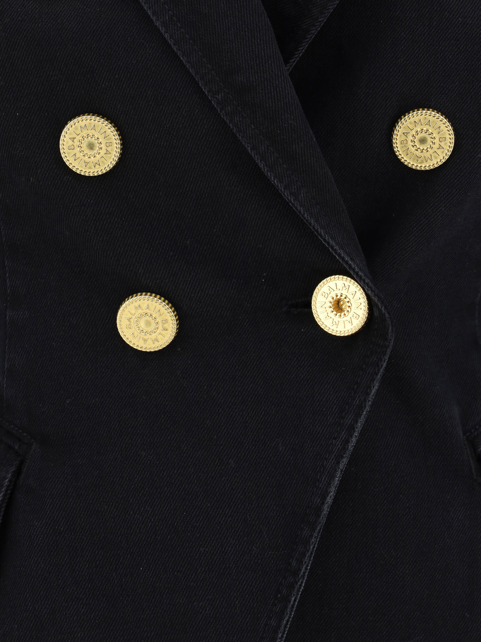 Shop Balmain Double-breasted Denim Blazer In Noir Delave