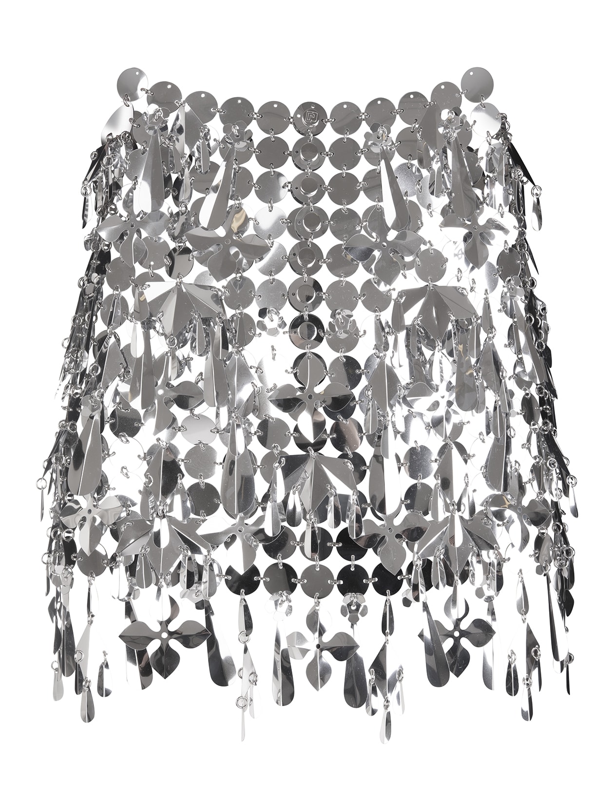 PACO RABANNE SHORT SILVER SKIRT WITH GRAPHIC
