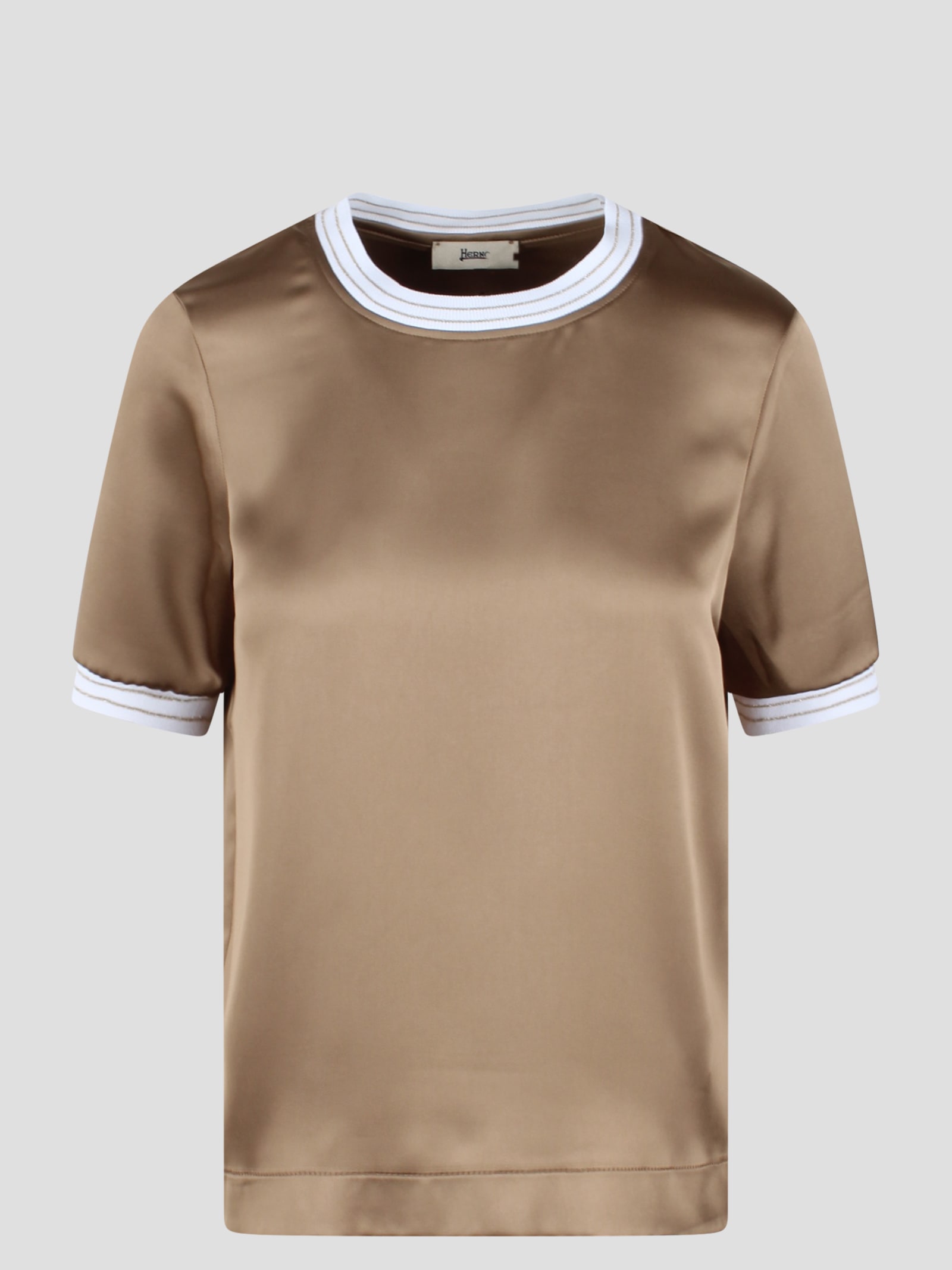 Shop Herno Casual Satin T-shirt In Brown
