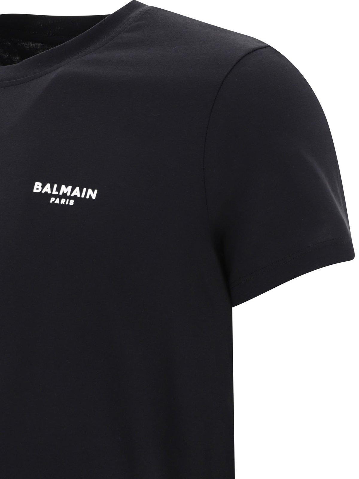 Shop Balmain Logo Flocked Crewneck T-shirt In Nero