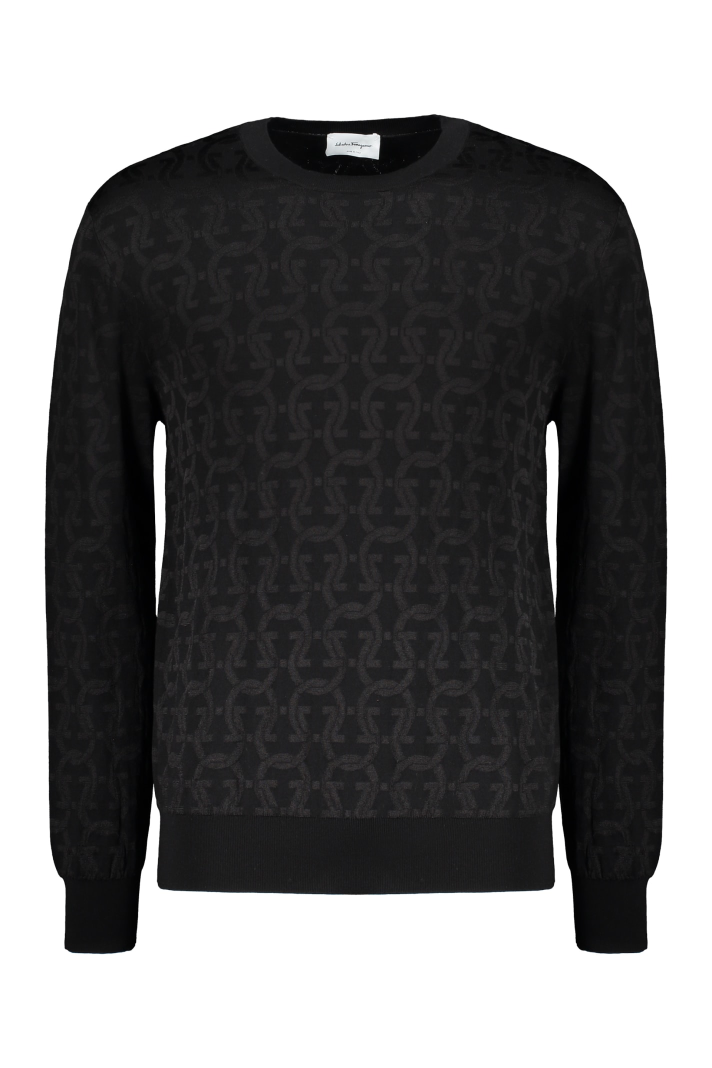 Shop Ferragamo Long Sleeve Crew-neck Sweater In Black