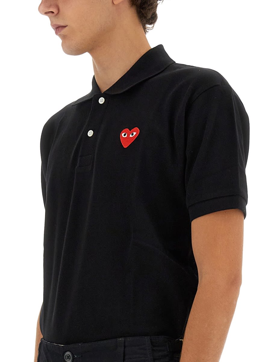Shop Comme Des Garçons Play Polo With Logo Embroidery In Black